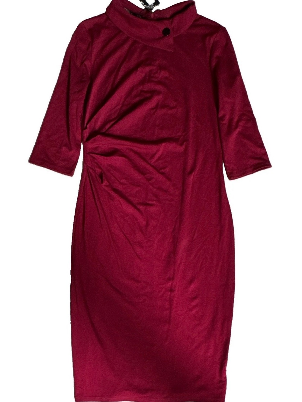 HOMEYEE Burgundy Solid Sheath High Neck 3/4 Sleeve Knit Stretch Dress XL